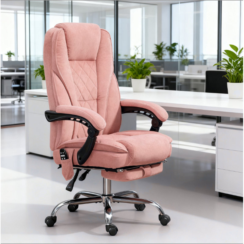 Fauteuil de bureau de massage chauffant inclinable avec hauteur réglable et repose-pieds, Rose