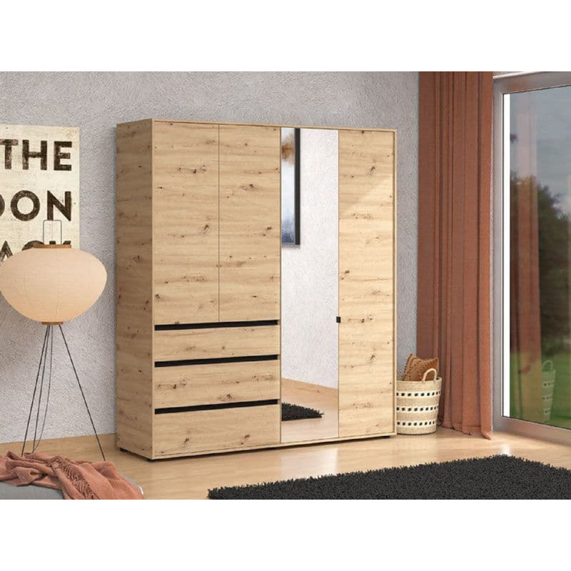 3 Door Manufactured Wood Wardrobe, Walnut