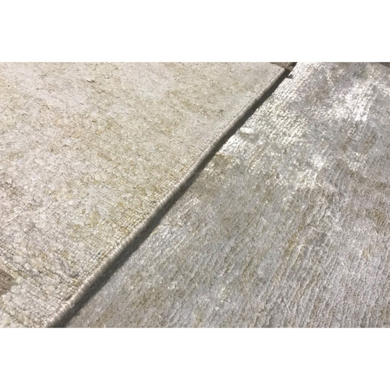 Tapis blanc et beige noué à la main de haute qualité, Rectangle 9 pi x 12 pi