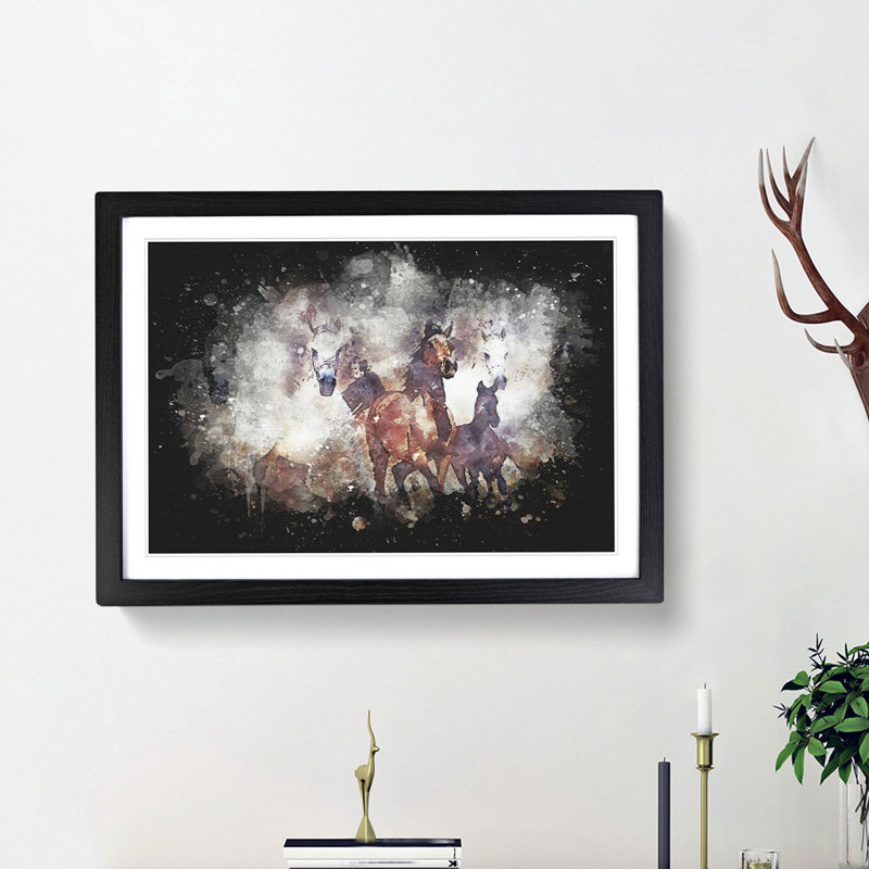 Galloping Horses - Picture Frame Graphic Art Print, 24cm H x 33cm W x 2cm D, Black Framed