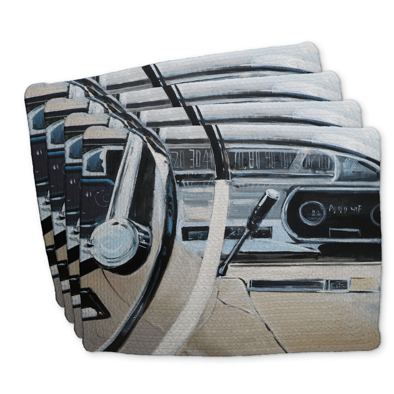 Napperon des années 1950 en polyester tressé avec tableau de bord de voiture | Ensemble de 4