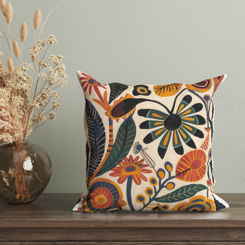 Housse de coussin réversible à motif floral Folk Maximalist, H 20 po x l 20 po