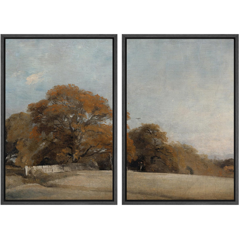 «Autumnal Oak Majesty Rustic Landscape», 2 pièces sur toile, Noir, H 36 po x l 48 po