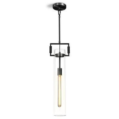 1 - Light Kitchen Island Single Pendant with Clear Cylinder Glass