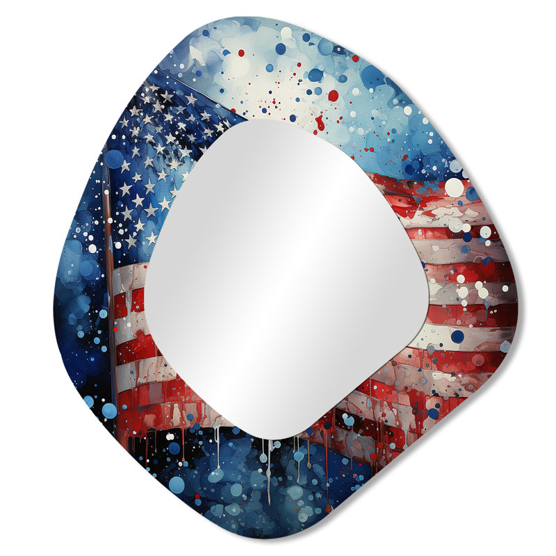 Flag American Flag II - Flag Usa Unique Shape Decorative Wall Mirror, Modern Asymmetrical Mirror, Printed Metal Art