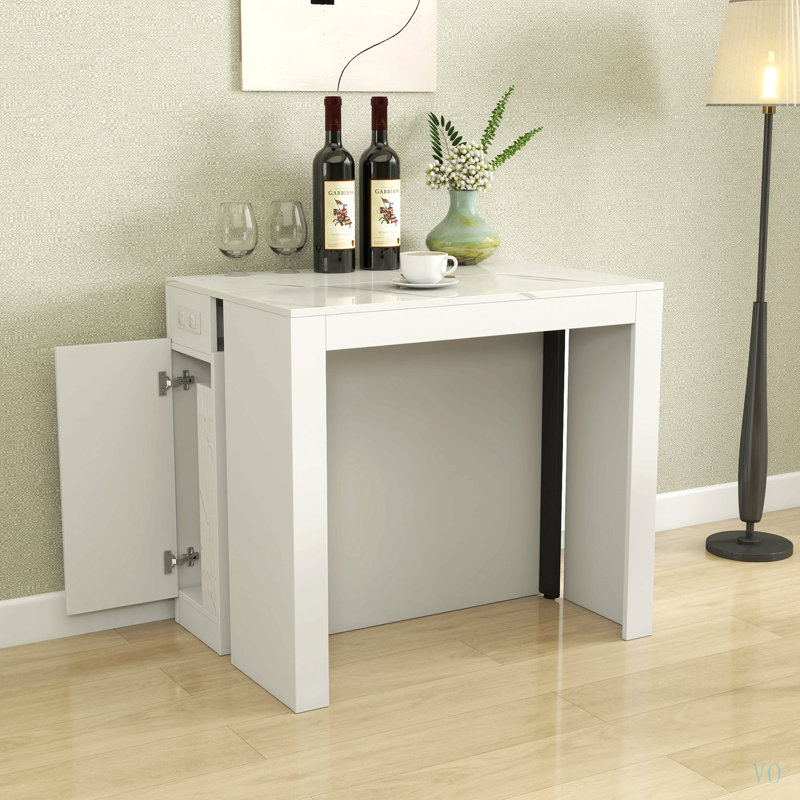Table de salle à manger extensible moderne multifonctionnelle avec prise de courant, table extensible peu encombrante avec rangement pour fêtes, mariages, réunions et célébrations