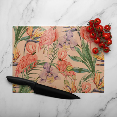 Tropical Flamingo Glass Chopping Board