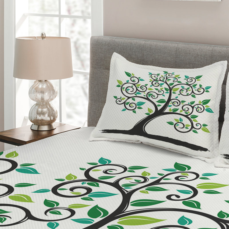 Tree Traditional Polyester Coverlet, Queen Bedspread + 2 Shams