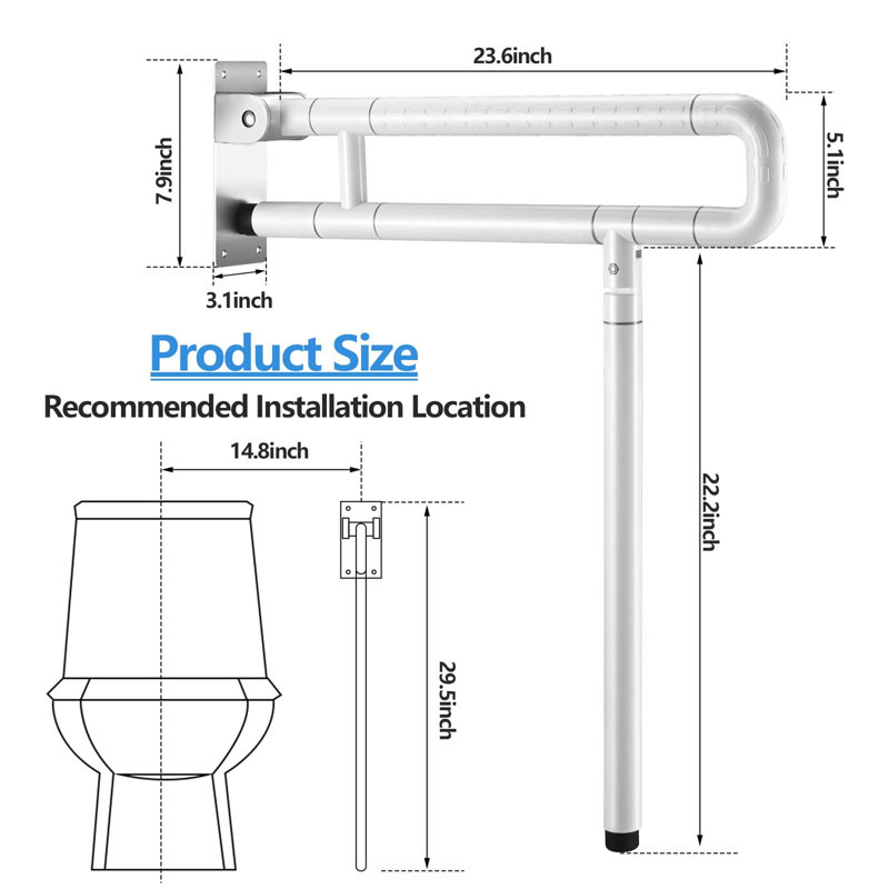 Howerton Wall Support Handle Toilet Handle Folding Non-Slip Stainless Steel Handle 300~350 Kg Handle Shower Foldable Safety Handle For Bathroom And Toilet
