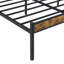 Structure de lit très grand avec tête de lit en bois, lit plateforme en métal avec rangement sous le lit, aucun sommier nécessaire, brun rustique et noir