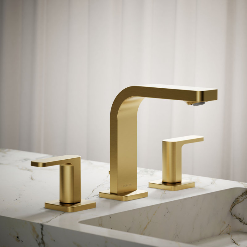 Robinet pour salle de bain à 3 poignées à deux poignées à deux poignées Parallel, Laiton brossé moderne éclatant