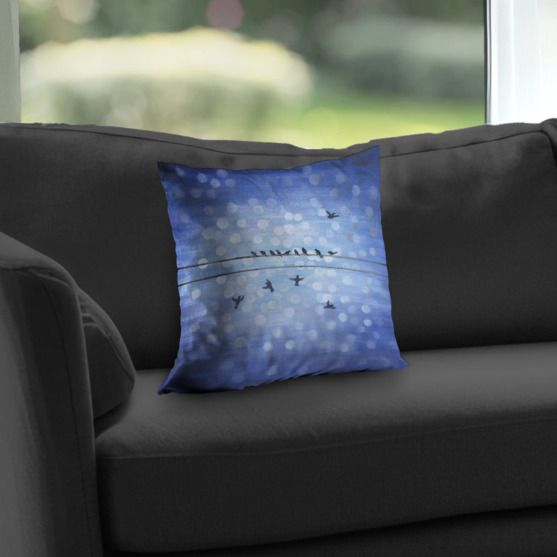 Blue Bird Poly Twill Throw Pillow - Birds on a Wire – Poly Twill Throw Pillow with Insert, Double-Sided Print