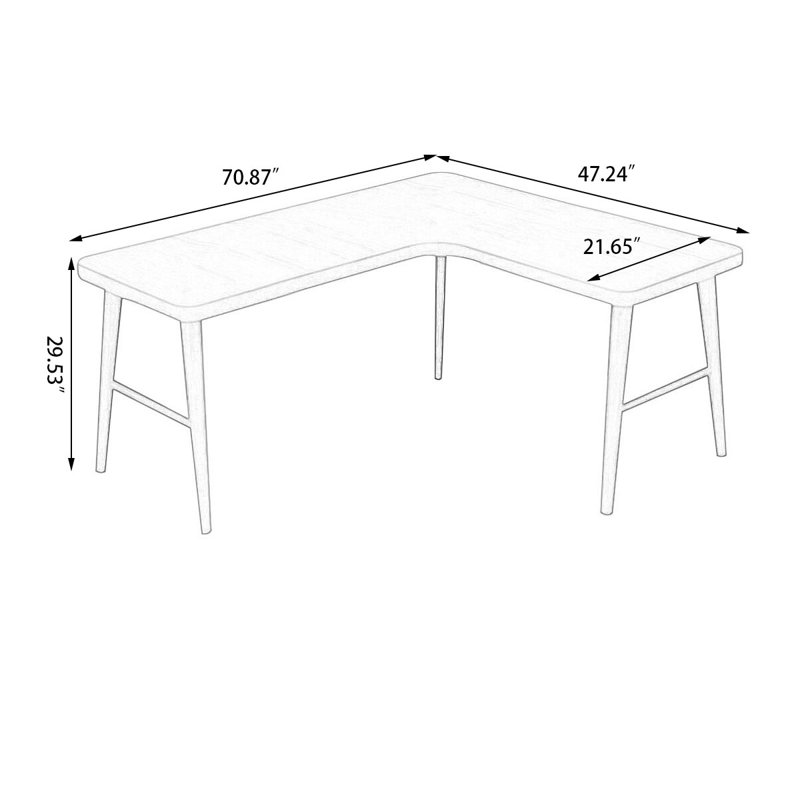 Brown L-Shaped Solid Wood Desks, 29.53" H x 70.87" W x 47.24" D