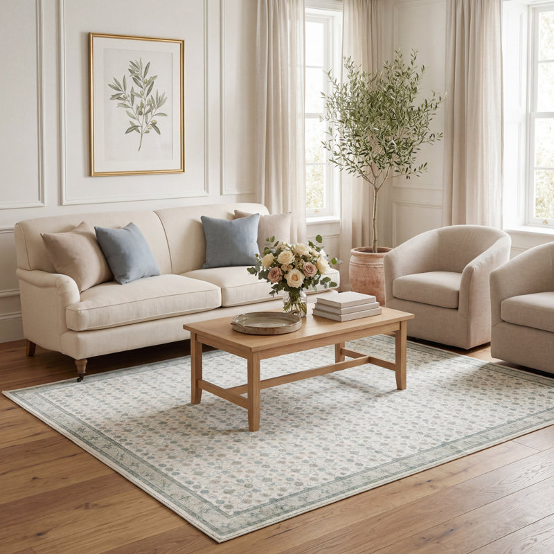 Laura Ashley Washable Printed Velvet Rug, Sage, 8' x 10'