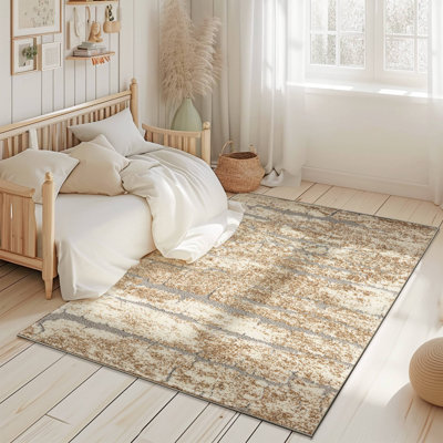Modern Shaggy Rug Abstract Geometric Rug Indoor For Living Room Bedroom Design 1525 (5X8 (5'2"X7'5"),Beige)