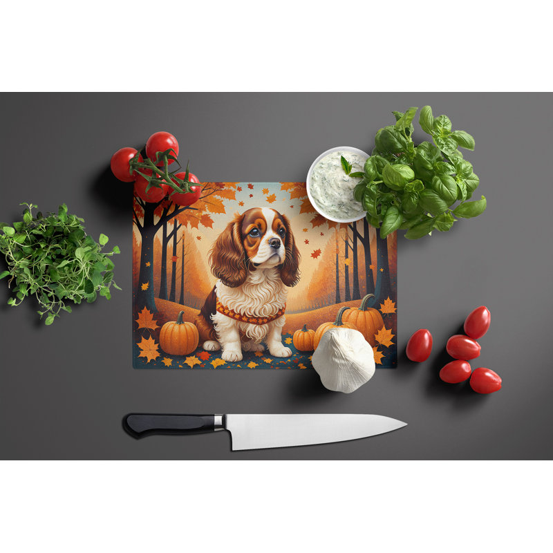 Cavalier Spaniel Fall Glass Cutting Board Large