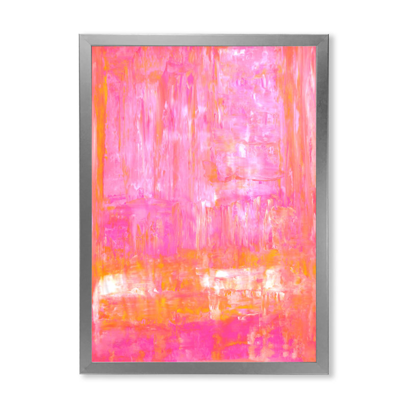 Bobetta " Pink And Orange Abstract Art V ", 20" H x 12" W, Framed Print, Silver