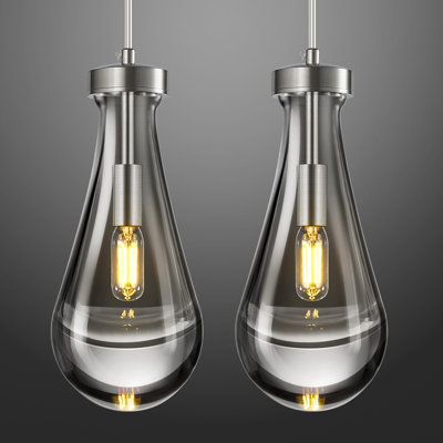 Eduardo Raindrop Pendant Lights Kitchen Island Teardrop Hanging Light Fixtures Clear Solid Glass Pendant Light Modern Chandeliers For Dining Room Porch Corridor Living Room (2 Pack)