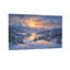 Noël hiver coucher de soleil montagne paysage chalet neige arbres rivière ciel-499822327