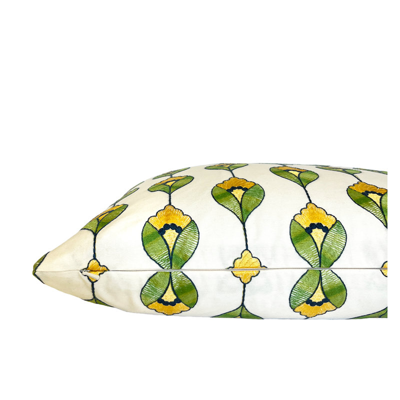 Housse de coussin brodée à fleurs jaunes brodées, H 20 po x l 20 po