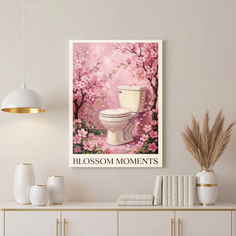 Ensemble de 1 tableau sur toile à motif de fleurs de cerisier pour les toilettes, H 18 po x l 12 po
