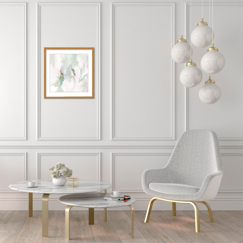 Abstract Coastal Bloom, 24" H x 24" W x 1.125" D, Framed Matted Print, Gold
