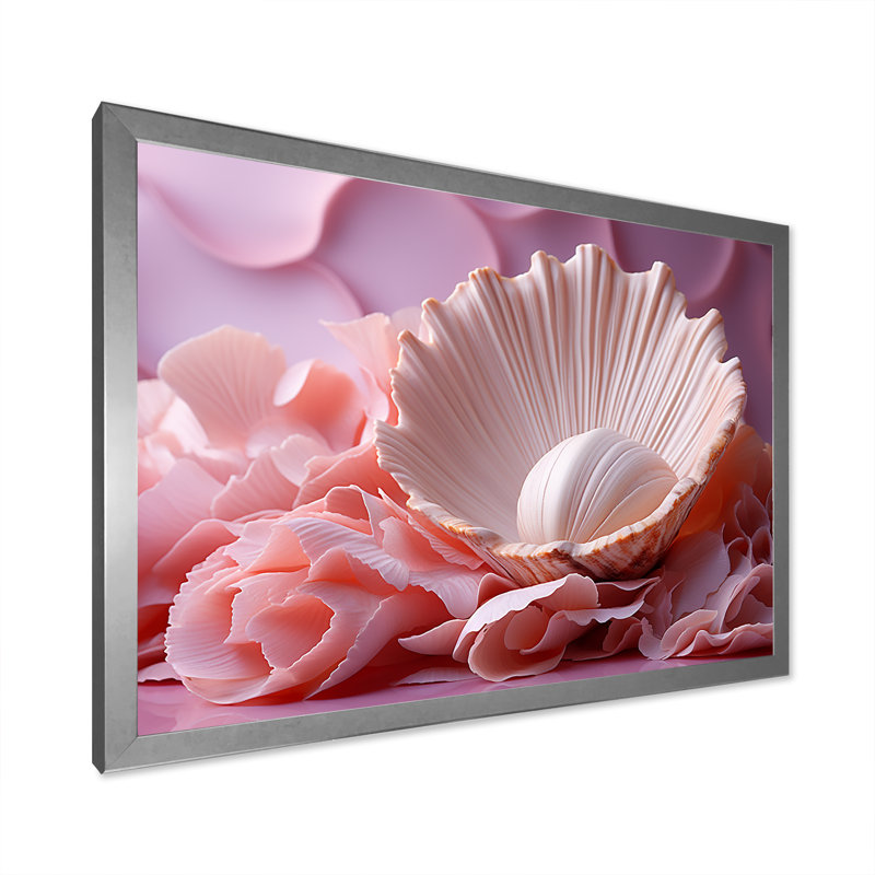 Romantisme, coquillages II sur toile, H 24 po x l 32 po x P 1 po, Cadre simple argenté