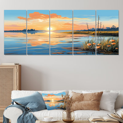 Sunset Ocean Mosaic - Pop Art 5 Piece Wall Art Decor Set
