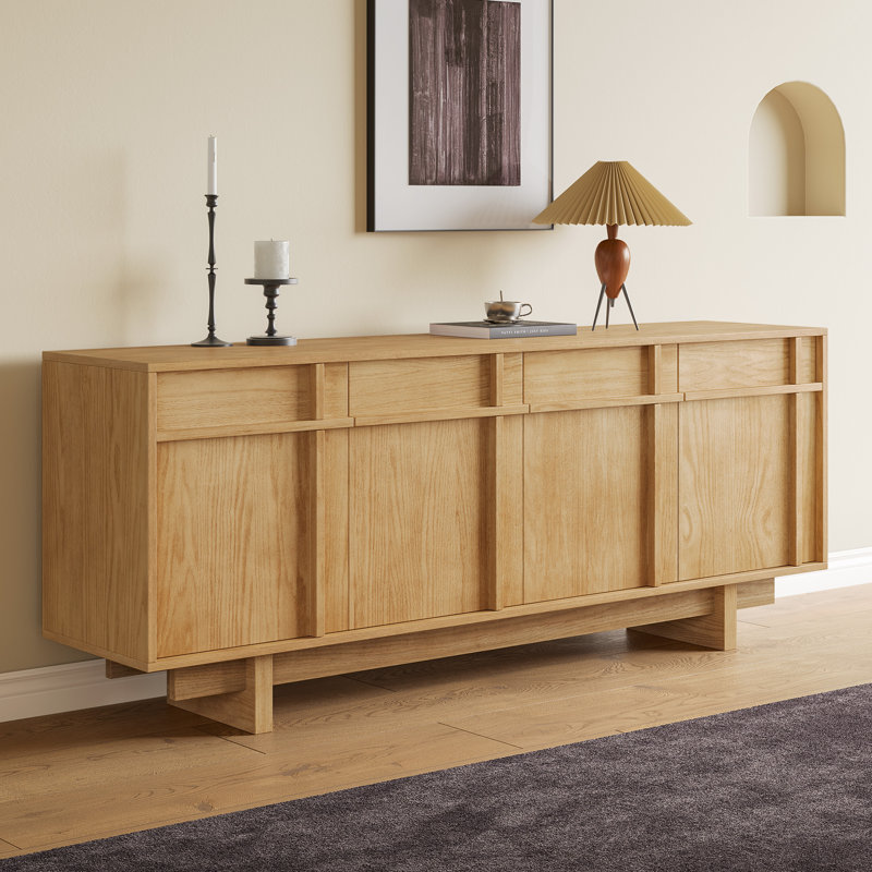 Grand buffet moderne en bois massif 72 po avec tiroirs et rangement Hernest, 72"