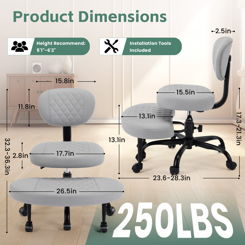 Ergonomic Office Chair with Adjustable Footrest for Cross-Legged Sitting, Desk Chair with Wheels for Home Office, Meditation & ADHD Focus