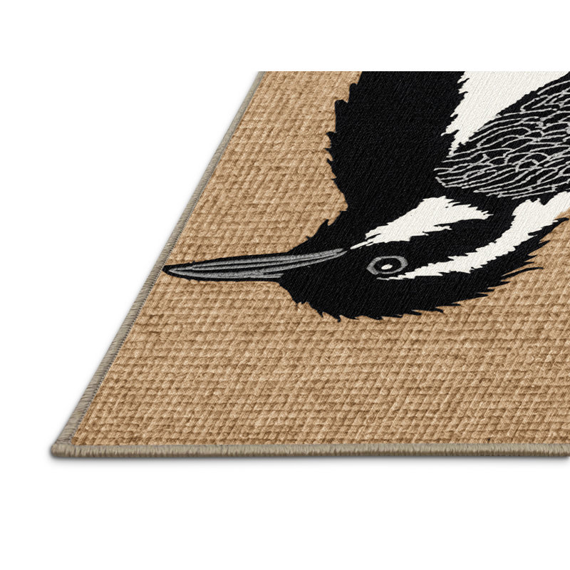 Washable Magpie lark Birds Area Rug, Round 8'