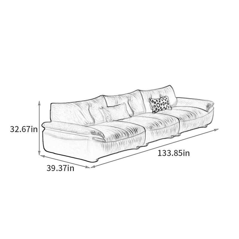 Canapé droit italien de style minimaliste, H 32,67 po x l 133,85 po x P 39,37 po, 5