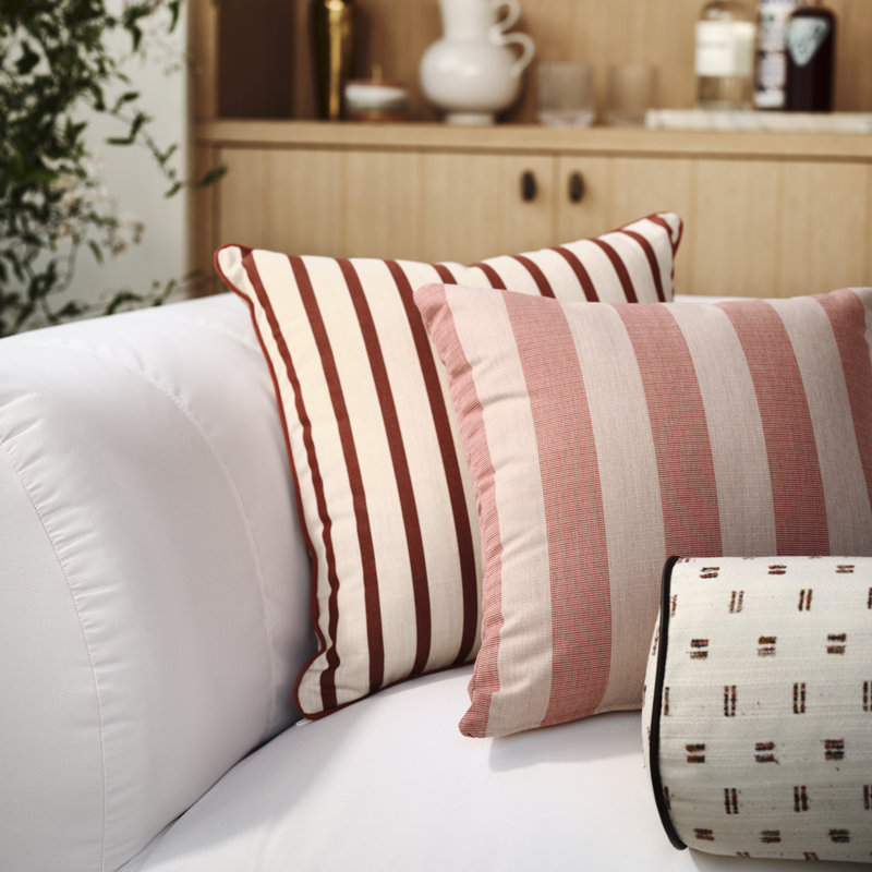 Lani Sunbrella® Indoor/Outdoor Throw Pillow, Pink/Cream, Square 14"