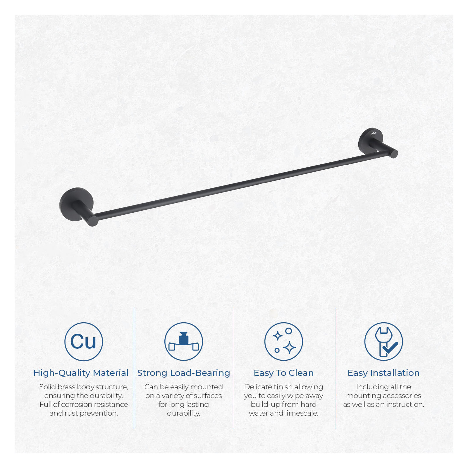 Wall Mounted Towel Bar, Matte Black, 2.13" H x 24" W x 2.88" D