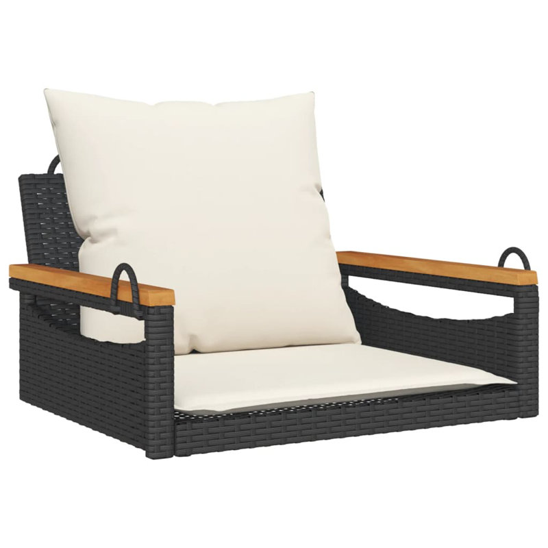 Banc pivotant en poly avec rotin 24,8 po x 24,4 po x 15,7 po Ebern Designs, Noir / crème / blanc