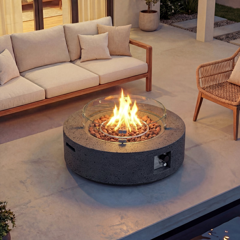Langport Concrete Propane Fire Pit Table, Stone Gray