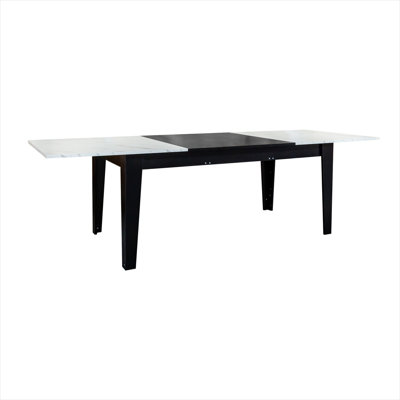 Extendable rectangular dining table, seats 4 to 14+, clean white MDF finish, 106.5 inches long