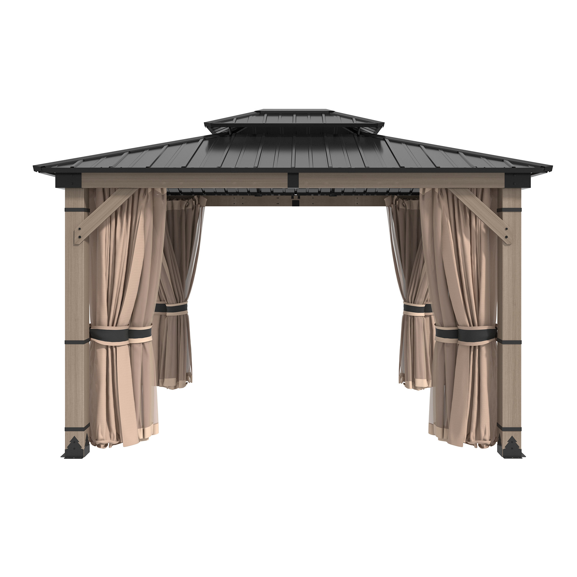 mondawe Beverly Hills Solid Cedar Wood Patio Gazebo With Curtains And Mesh Screens | Wayfair