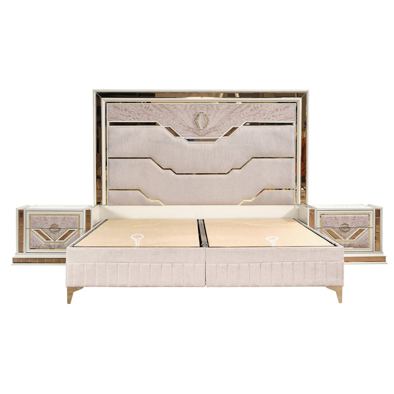 Jaylianis King, 3 pièces, beige, Trois pièces : lit, 2 tables de chevet, Très grand