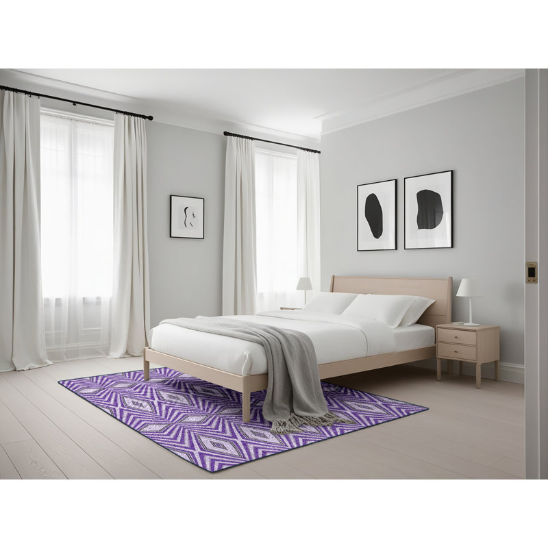 Tapis mauve/blanc à motifs, Rectangle 5 pi x 7 pi