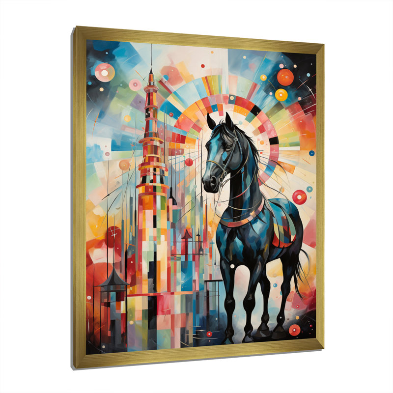 Carrousel de carrousel de couleur sur toile, Encadrement doré, H 44 po x l 34 po x P 1,5 po