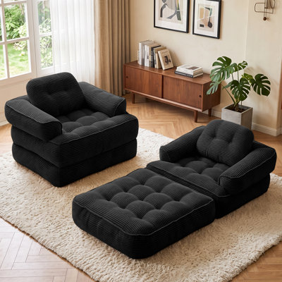 Canapé-lit convertible en velours côtelé de 170 cm, fauteuil pliant 2 en 1 sans structure avec accoudoirs, aucun assemblage requis, canapé de sol modulaire multicolore pour salon, chambre et salle de jeux