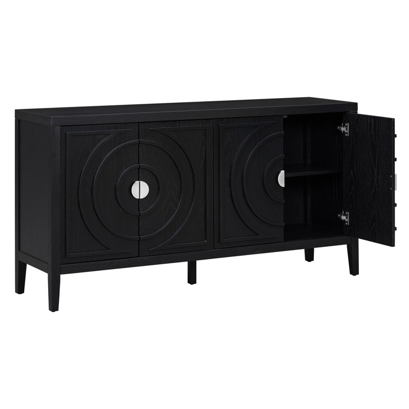 Buffet noir rétro à 4 portes - Offre des options de rangement polyvalentes pour votre maison