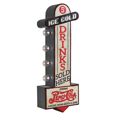 Licensed Pepsi Bottle Double-Sided LED Plaque 25" Vintage Light Up Wall Decor Retro Soda Logo Marquee Sign for Man Cave Bar Garage Game Room Battery Powered Metal Wall Art