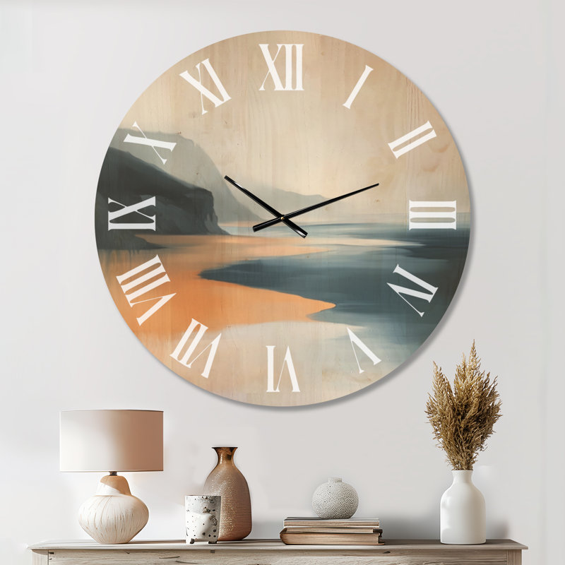 Amber Tide Cliff - Horloge murale surdimensionnée en bois de style côtier, Très grand