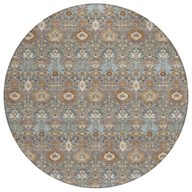 Machine Washable Indoor/Outdoor Brenden ACN2251 Global Rug, Round 8'