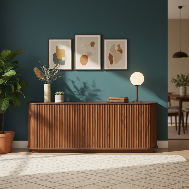 64" Vertical-Striped 4-Door Sideboard, Walnut