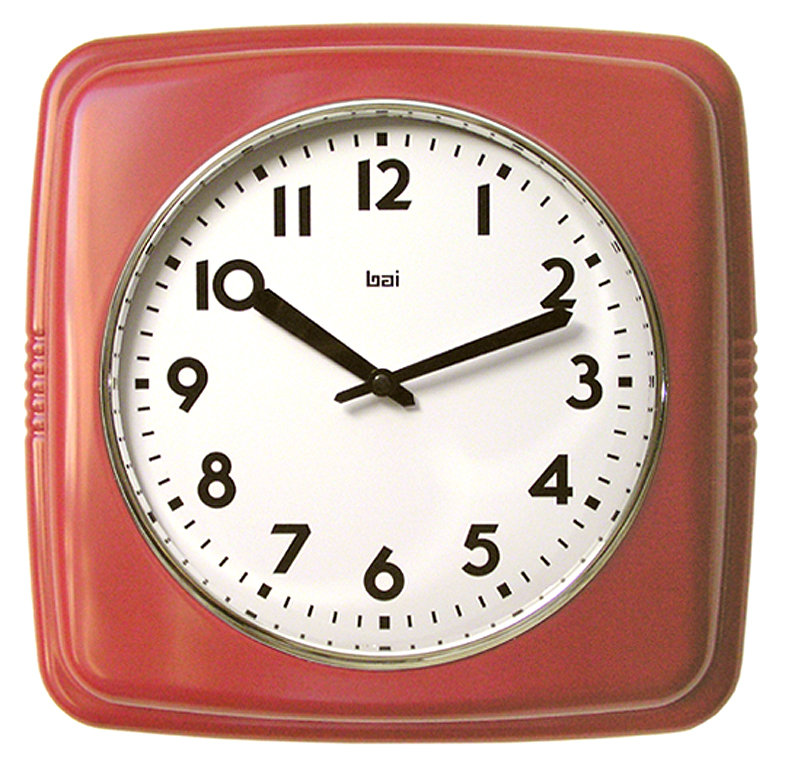 Horloge murale rétro carrée, Rouge