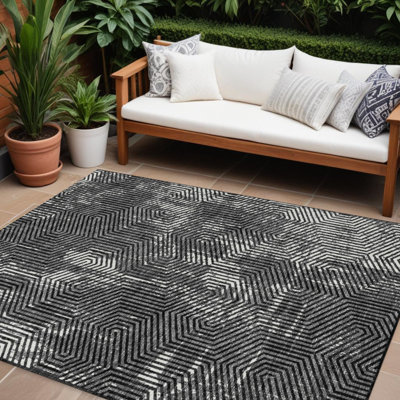 Tapis intérieur et extérieur lavable noir et ivoire 10 pi x 14 pi