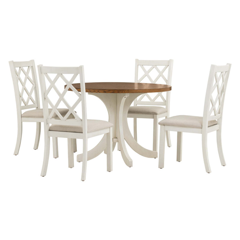Ensemble de table de salle à manger 5 pièces Mid-Century, Beige, Brun